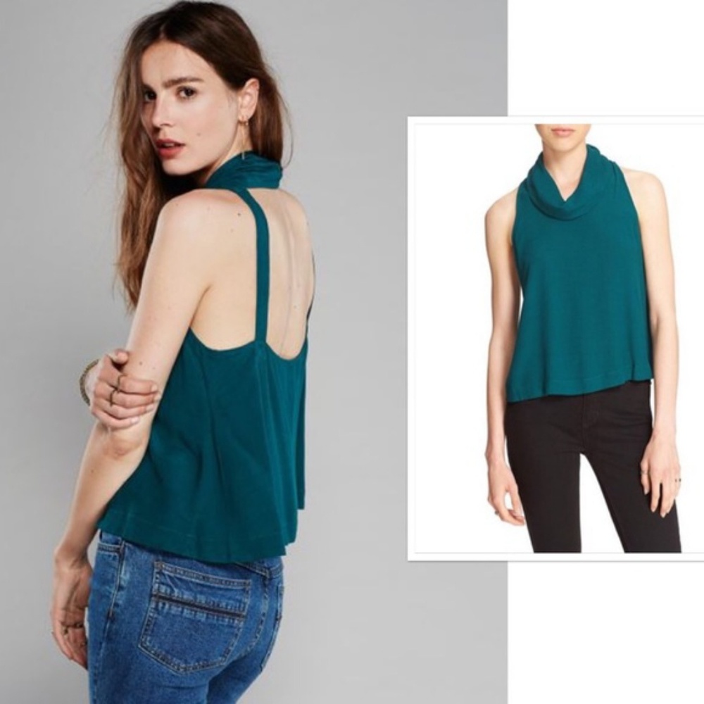 Free People City Lights Cowl Neck Top Green XS